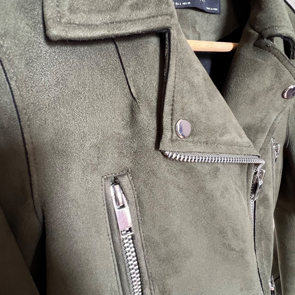 Zara Olive Green Cropped Moto Jacket - Picture 6 of 7